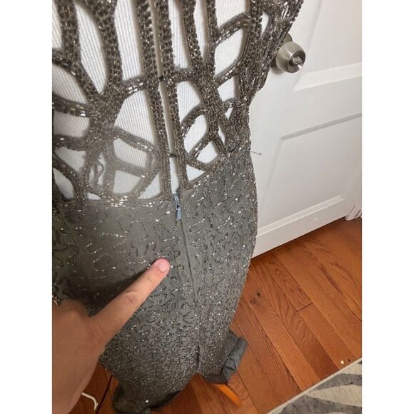 VTG Scala Beaded Gown Glam Formal Evening Wear Event size XL Silver Gray Silk - Picture 5 of 9